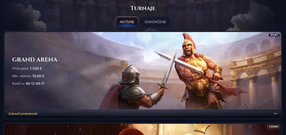 Aktívne turnaje v Cazeus s turnajom Grand Arena a fondom 1 500 €