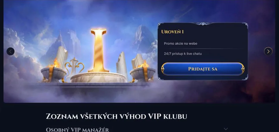 VIP klub Cazeus s piatimi úrovňami a výhodami