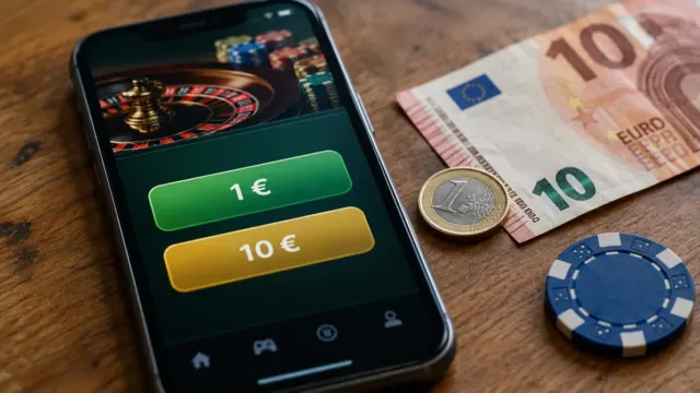 Mobil s vkladom 1 € a 10 €, euro minca a bankovka