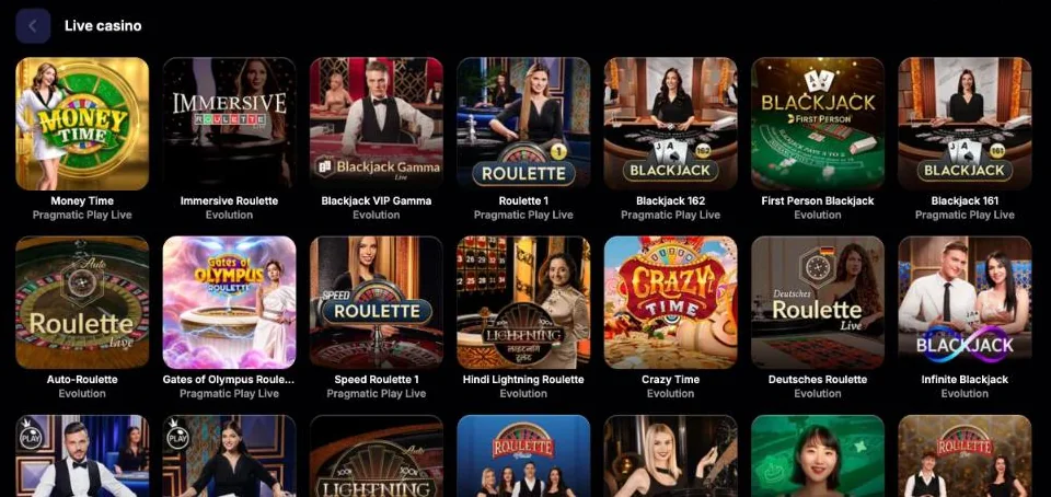 Live kasíno NV Casino so stolmi Evolution a Pragmatic Play Live