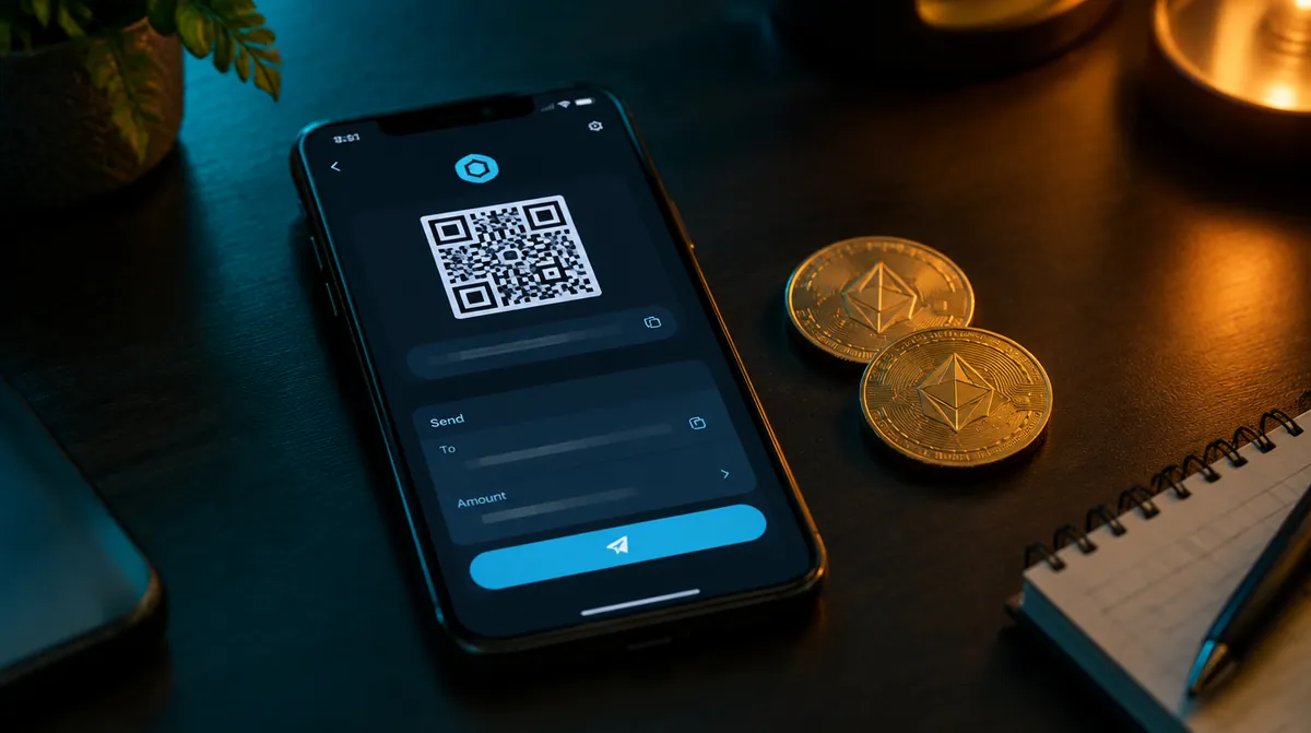 Vklad v kryptomene: QR kód adresy peňaženky v mobile