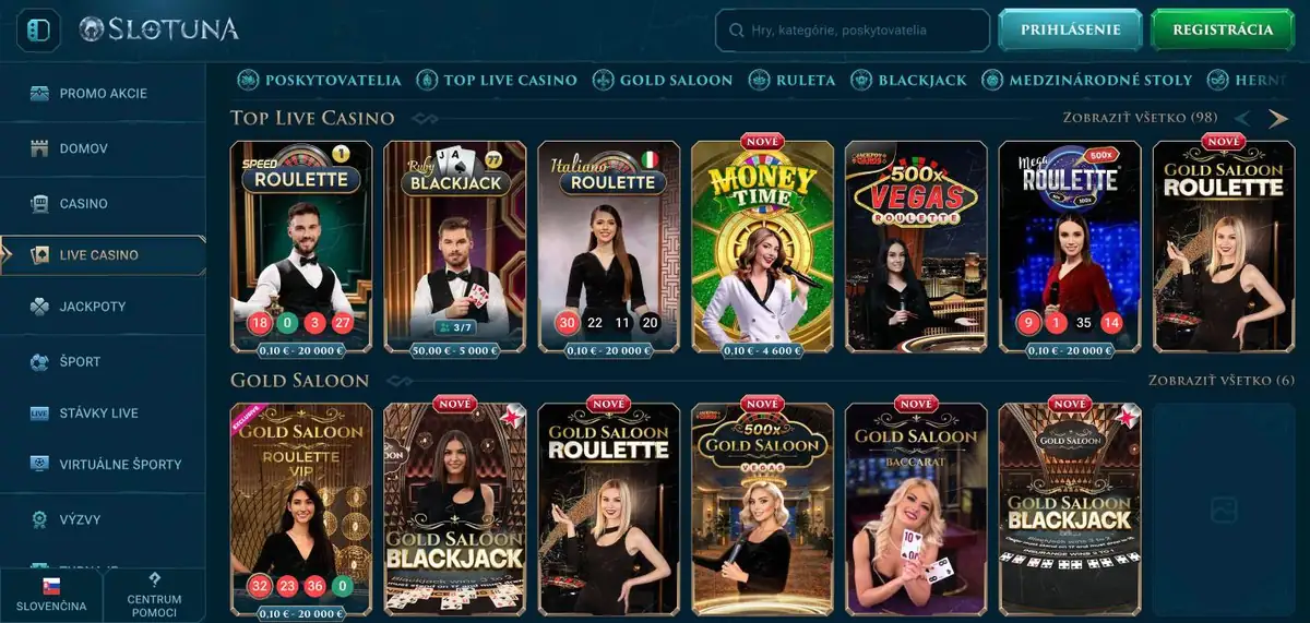 Lobby live casina Slotuna so stolmi Gold Saloon