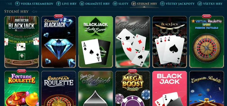 Stolné hry v Slotuna s blackjackom a ruletou v demo režime