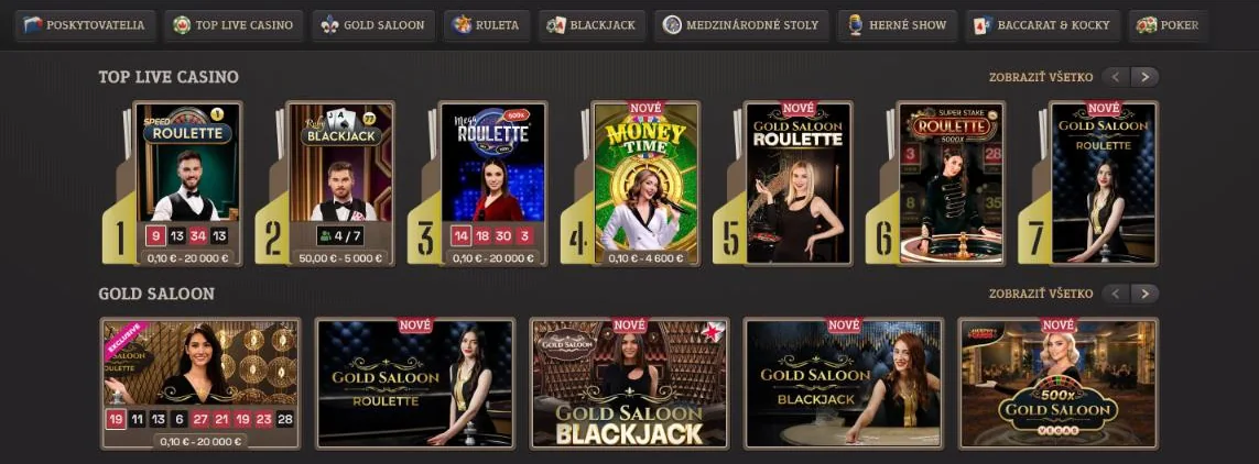 Live kasíno SpinBoss s rebríčkom Top Live Casino a sériou Gold Saloon