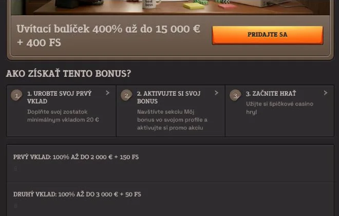Uvítací balíček SpinBoss 400 % až do 15 000 € a 400 free spinov