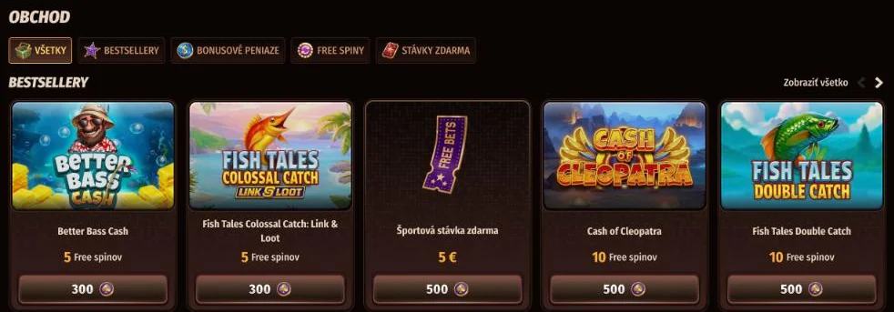 Obchod Westace s free spinmi a stávkami zdarma za mince