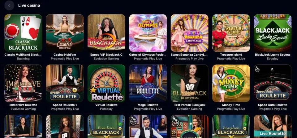 Live kasíno Yep Casino so stolmi Evolution a Pragmatic Play Live